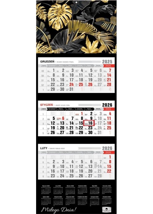 Kalendarz 2026 trójdzielny premium glomour black