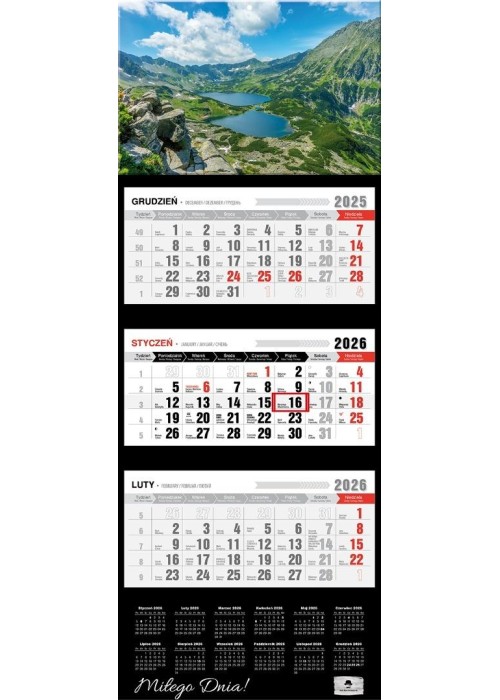 Kalendarz 2026 trójdzielny premium tatry
