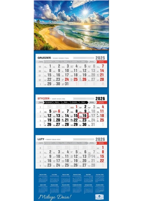 Kalendarz 2026 trójdzielny premium ocean