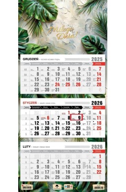 Kalendarz 2026 trójdzielny płaska główka glamour