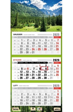 Kalendarz 2026 trójdzielny płaska główka tatry
