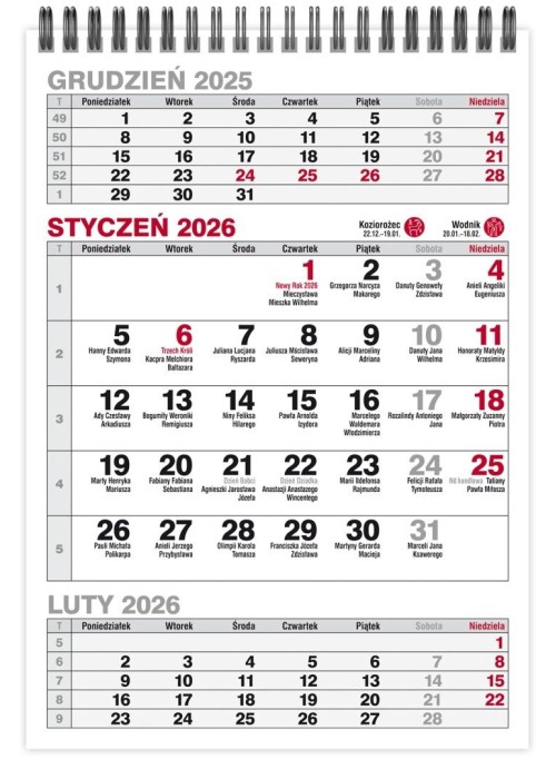 Kalendarz 2026 A5 biurkowy trójdzielny pionowy MIX