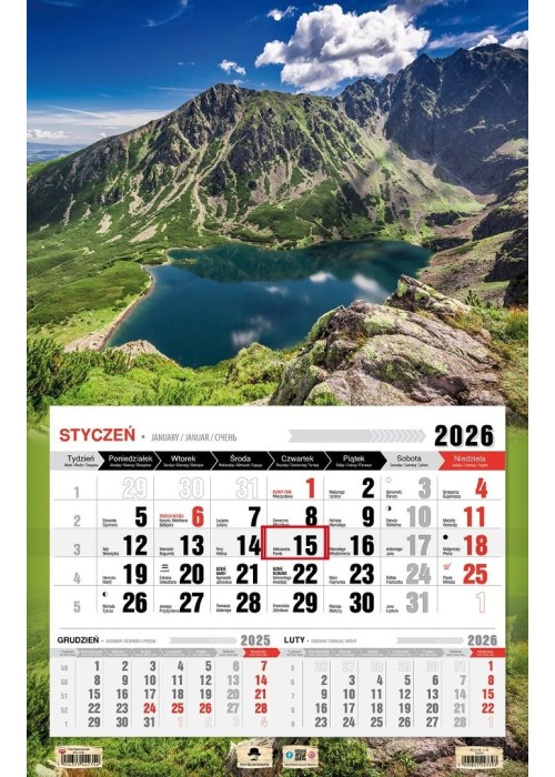 Kalendarz 2026 jednodzielny 3XL Tatry