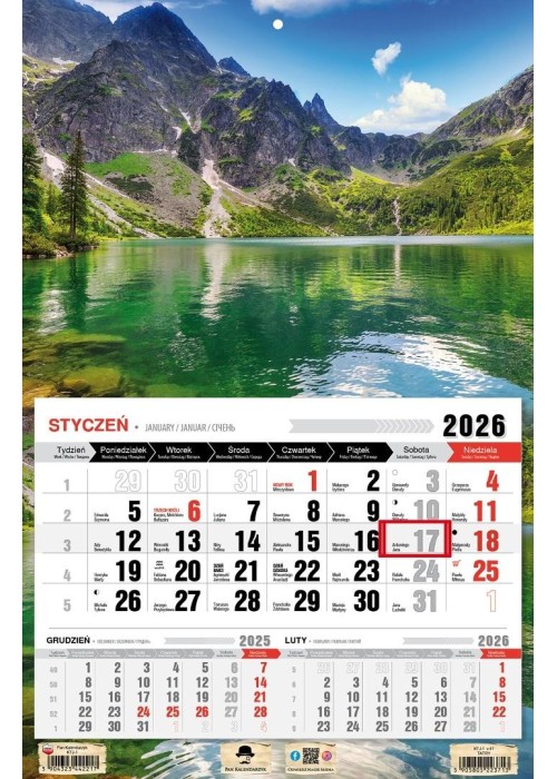 Kalendarz 2026 jednodzielny tatry