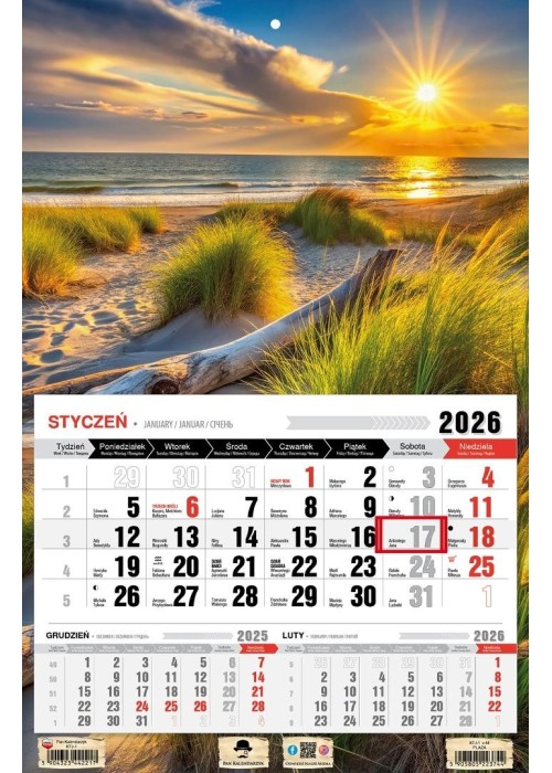 Kalendarz 2026 jednodzielny plaża