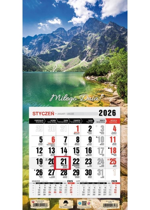 Kalendarz 2026 jednodzielny mini Tatry