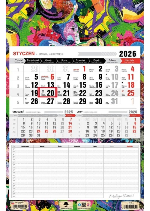 Kalendarz 2026 jednodzielny z planem zajęć