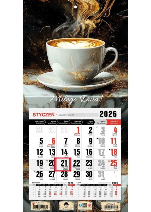 Kalendarz 2026 jednodzielny mini caffe latte