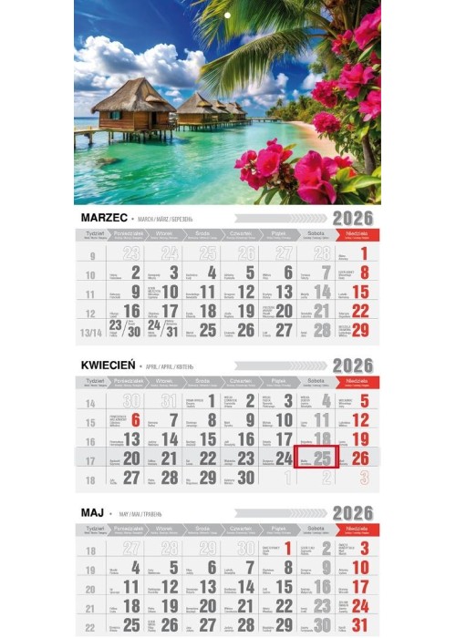 Kalendarz 2026 trójdzielny ekonomiczny tropiki