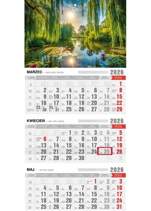 Kalendarz 2026 trójdzielny ekonomiczny wiosna