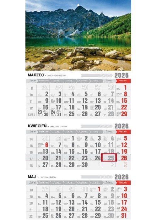 Kalendarz 2026 trójdzielny ekonomiczny tatry