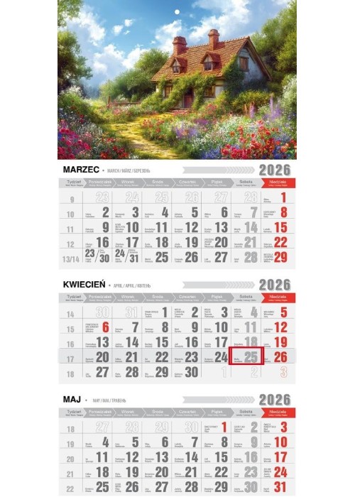 Kalendarz 2026 trójdzielny ekonomiczny romantico