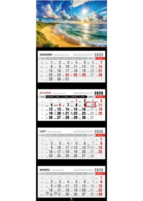 Kalendarz 2026 czterodzielny premium plaża