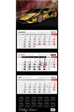 Kalendarz 2026 trójdzielny premium lux car