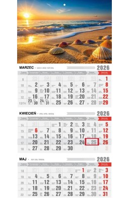 Kalendarz 2026 trójdzielny ekonomiczny plaża