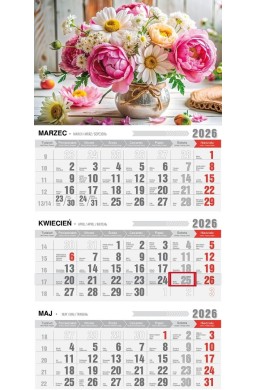 Kalendarz 2026 trójdzielny ekonomiczny bukiety