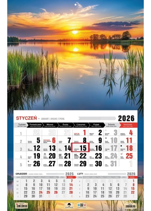 Kalendarz 2026 jednodzielny 3XL Mazury