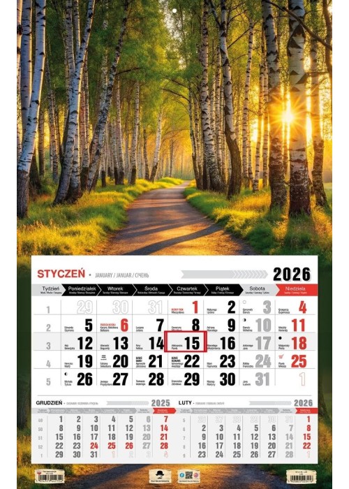 Kalendarz 2026 jednodzielny 3XL las