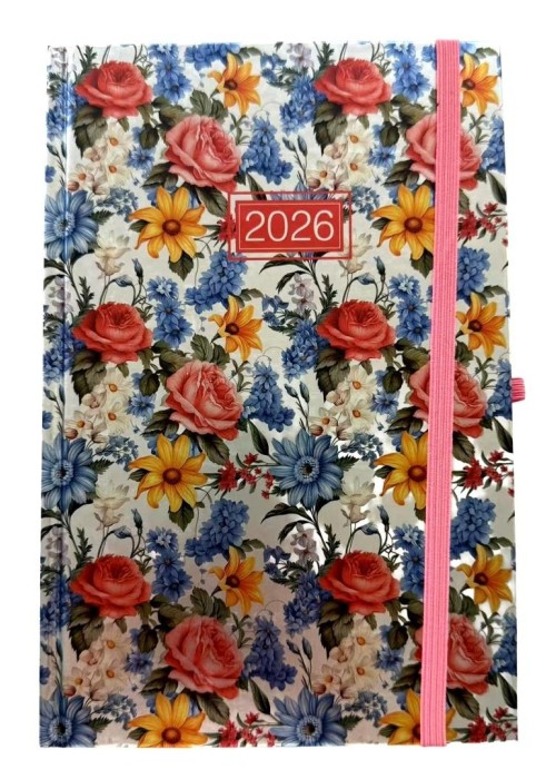 Terminarz 2026 dzienny A5 metalic kwiaty MIX