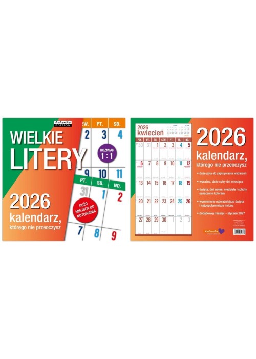 Kalendarz 2026 ścienny Classic Wielkie litery
