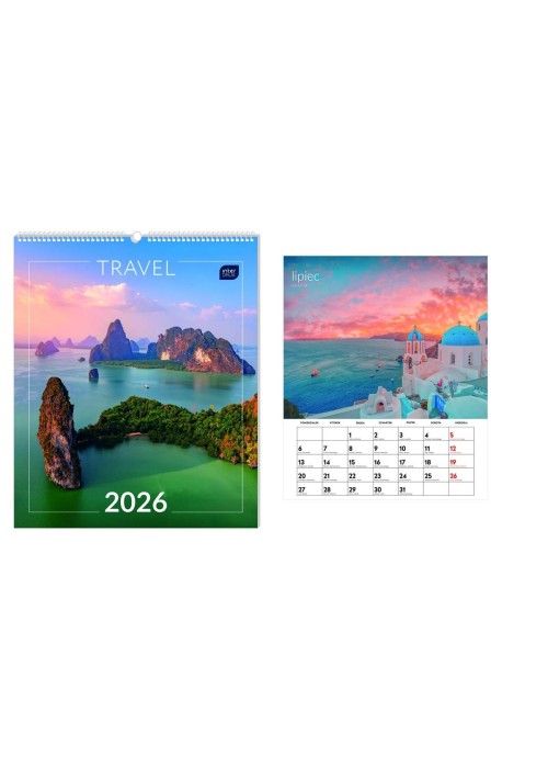 Kalendarz 2026 ścienny planszowy 33,5x40cm Travel