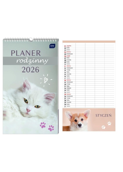 Kalendarz 2026 planner rodzinny 25x43 Zwierzaki Kalendarz 2026 planner rodzinny 25x43 Zwierzaki