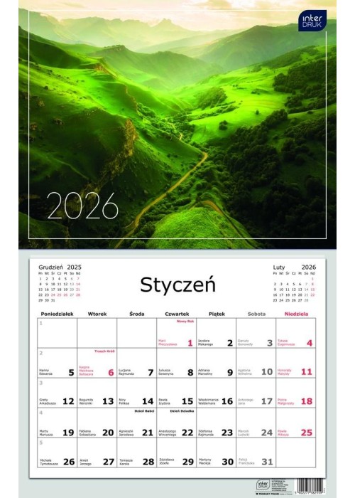 Kalendarz 2026 jednodzielny 32x50cm Widoki