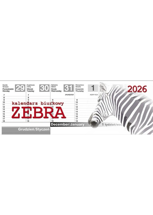 Kalendarz 2026 biurkowy Zebra