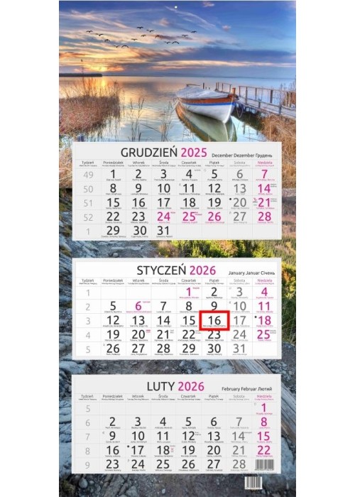 Kalendarz 2026 trójdzielny Jezioro