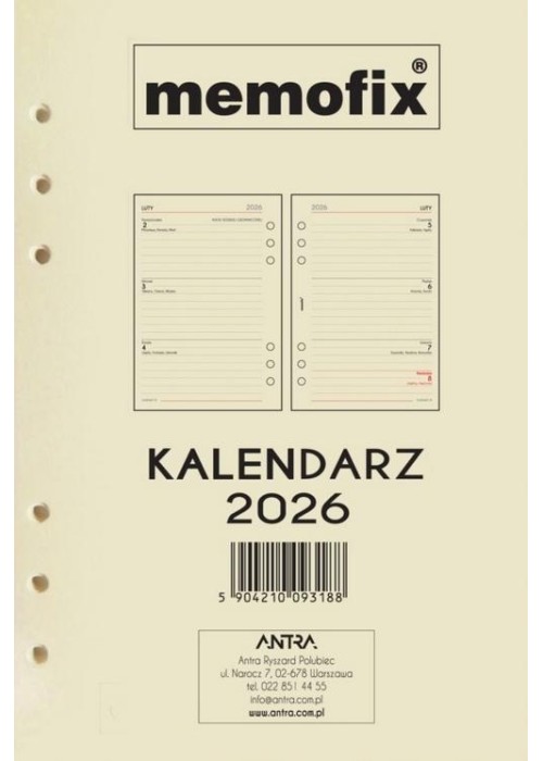 Wkład kalendarzowy 2026 Memofix A5 TDW Wkład kalendarzowy 2026 Memofix A5 TDW