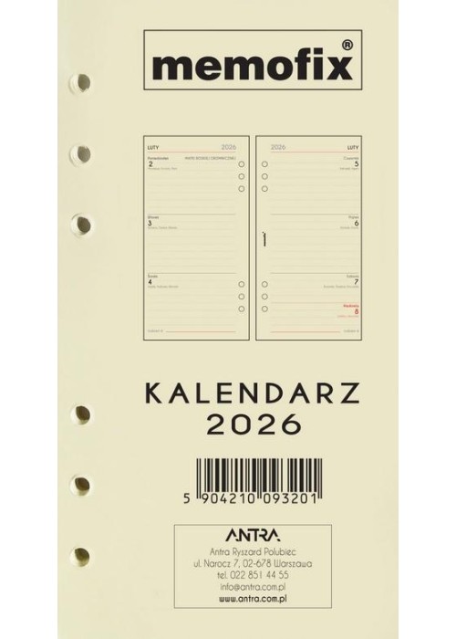 Wkład kalendarzowy 2026 Memofix B6 TDW Wkład kalendarzowy 2026 Memofix B6 TDW