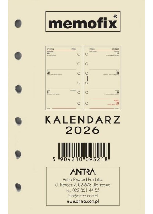 Wkład kalendarzowy 2026 Memofix A6 TDW Wkład kalendarzowy 2026 Memofix A6 TDW