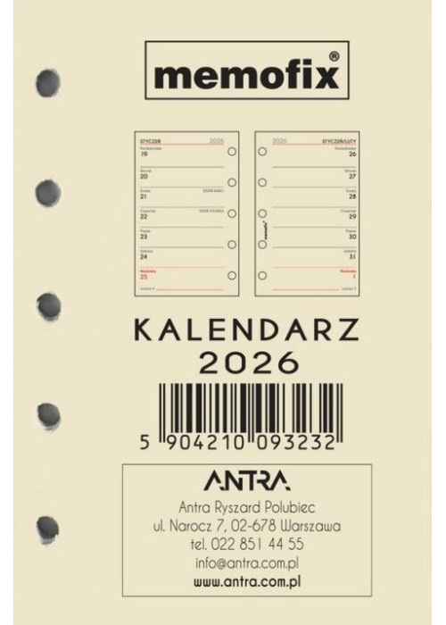 Wkład kalendarzowy 2026 Memofix A7 TNS Wkład kalendarzowy 2026 Memofix A7 TNS