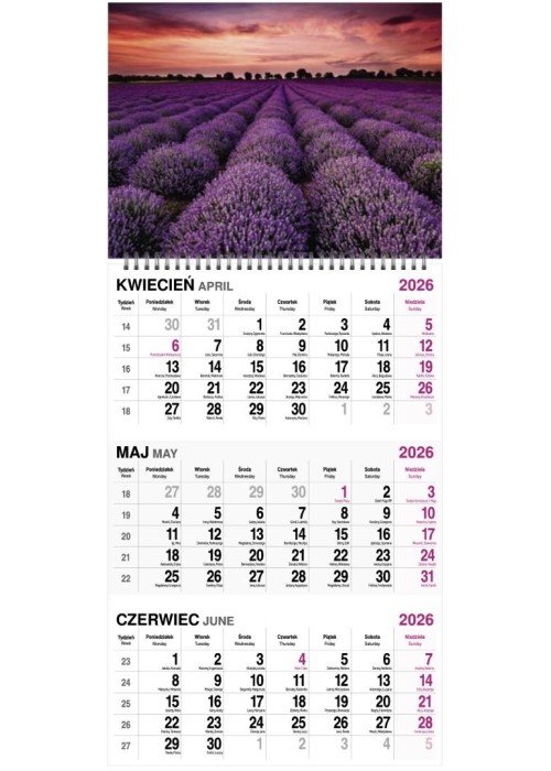 Kalendarz 2026 trójdzielny na spirali MIX