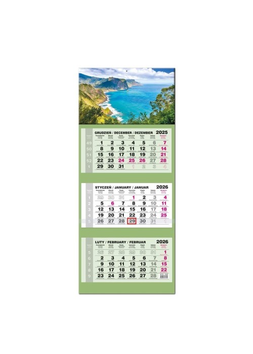 Kalendarz 2026 trójdzielny LUX gł. wypukła Madera