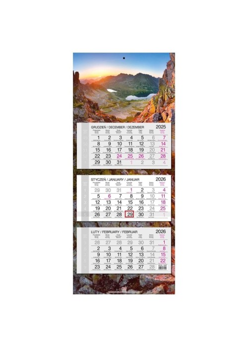 Kalendarz 2026 trójdzielny główka płaska Tatry
