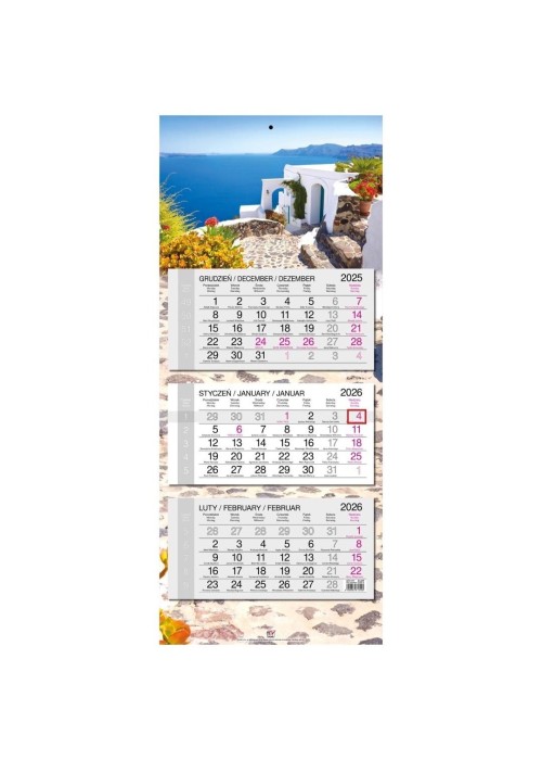 Kalendarz 2026 trójdzielny główka płaska Santorini