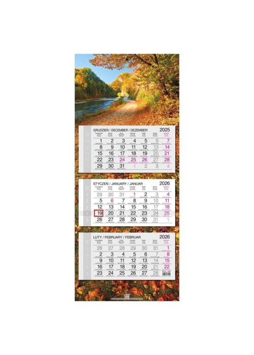Kalendarz 2026 trójdzielny główka płaska Jesień
