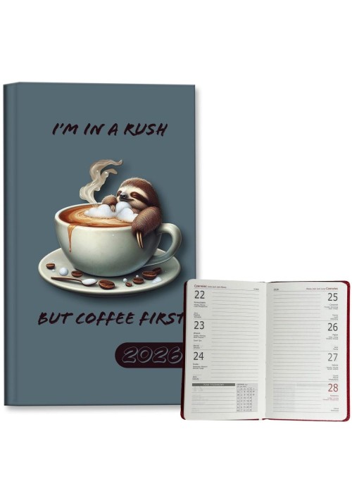 Kalendarz 2026 A6 tygodniowy Leniwiec Kawa