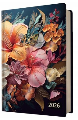 Kalendarz 2026 A5 dzienny z gumką kwiaty