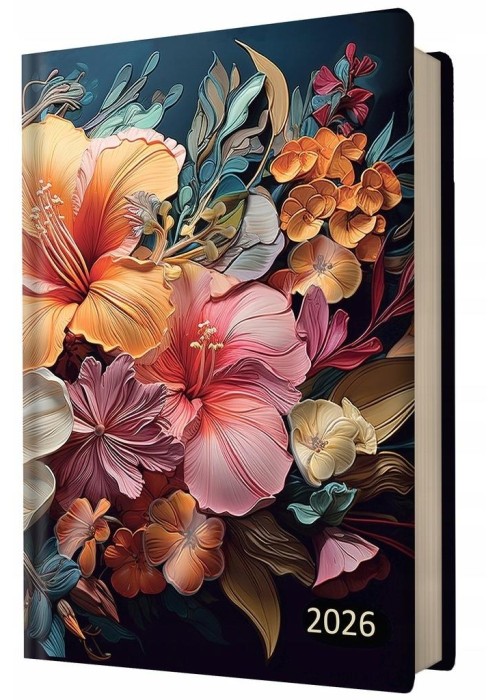 Kalendarz 2026 A5 dzienny z gumką kwiaty Kalendarz 2026 A5 dzienny z gumką kwiaty