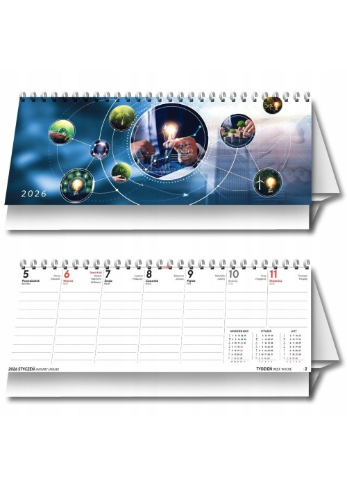 Kalendarz 2026 biurkowy tygodniowy poziomy
