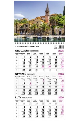 Kalendarz 2026 trójdzielny na spirali mały MIX