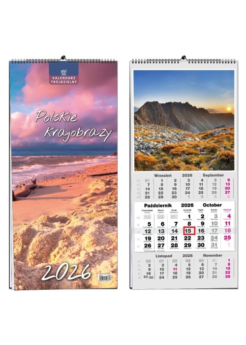 Kalendarz 2026 trójdzielny 13 planszowy Pejzaże