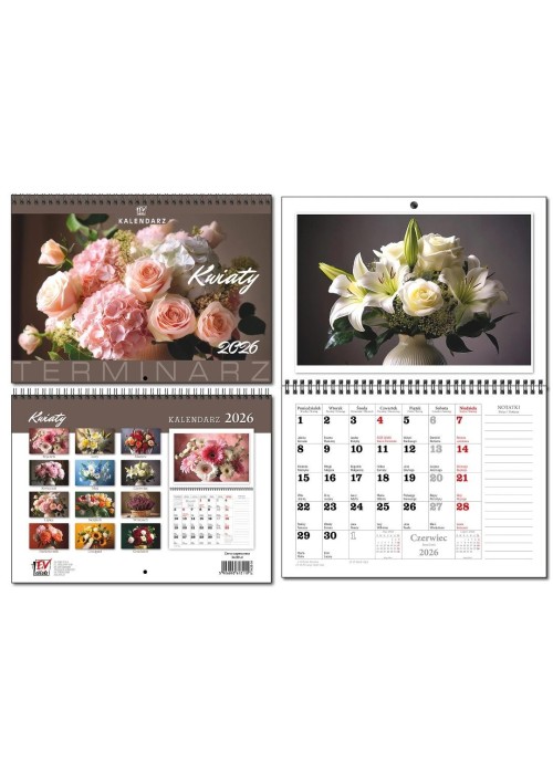 Kalendarz 2026 A3 terminarz 13p Kwiaty