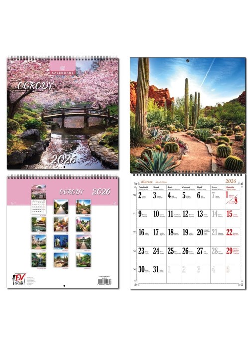 Kalendarz 2026 30x60 13 planszowy Ogrody