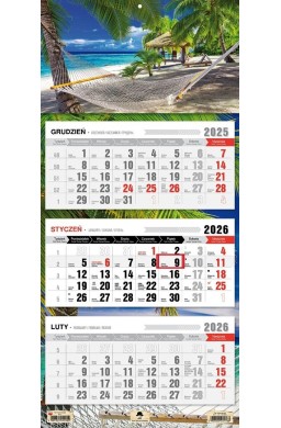 Kalendarz 2026 trójdzielny płaska główka tropik