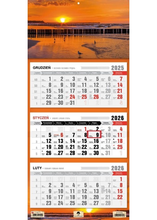 Kalendarz 2026 trójdzielny płaska główka Ustka