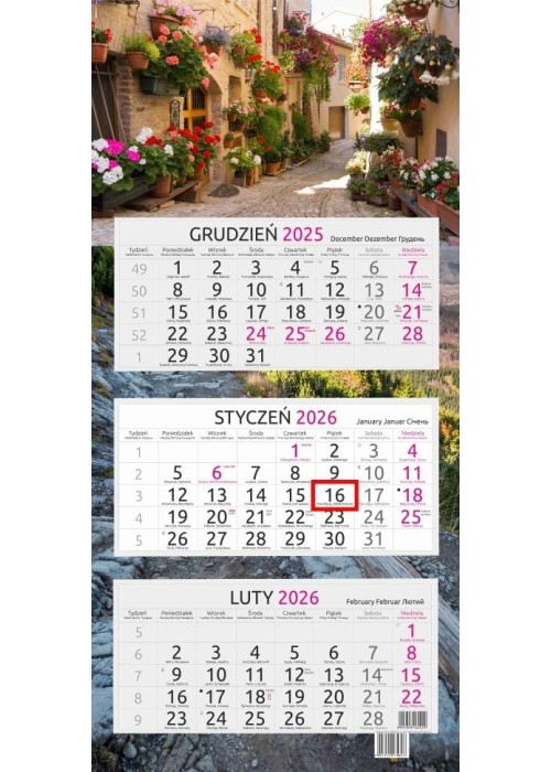 Kalendarz 2026 trójdzielny Włoska uliczka