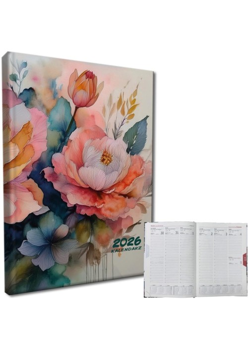 Kalendarz 2026 A5 tygodniowy rozkładówka Kwiaty